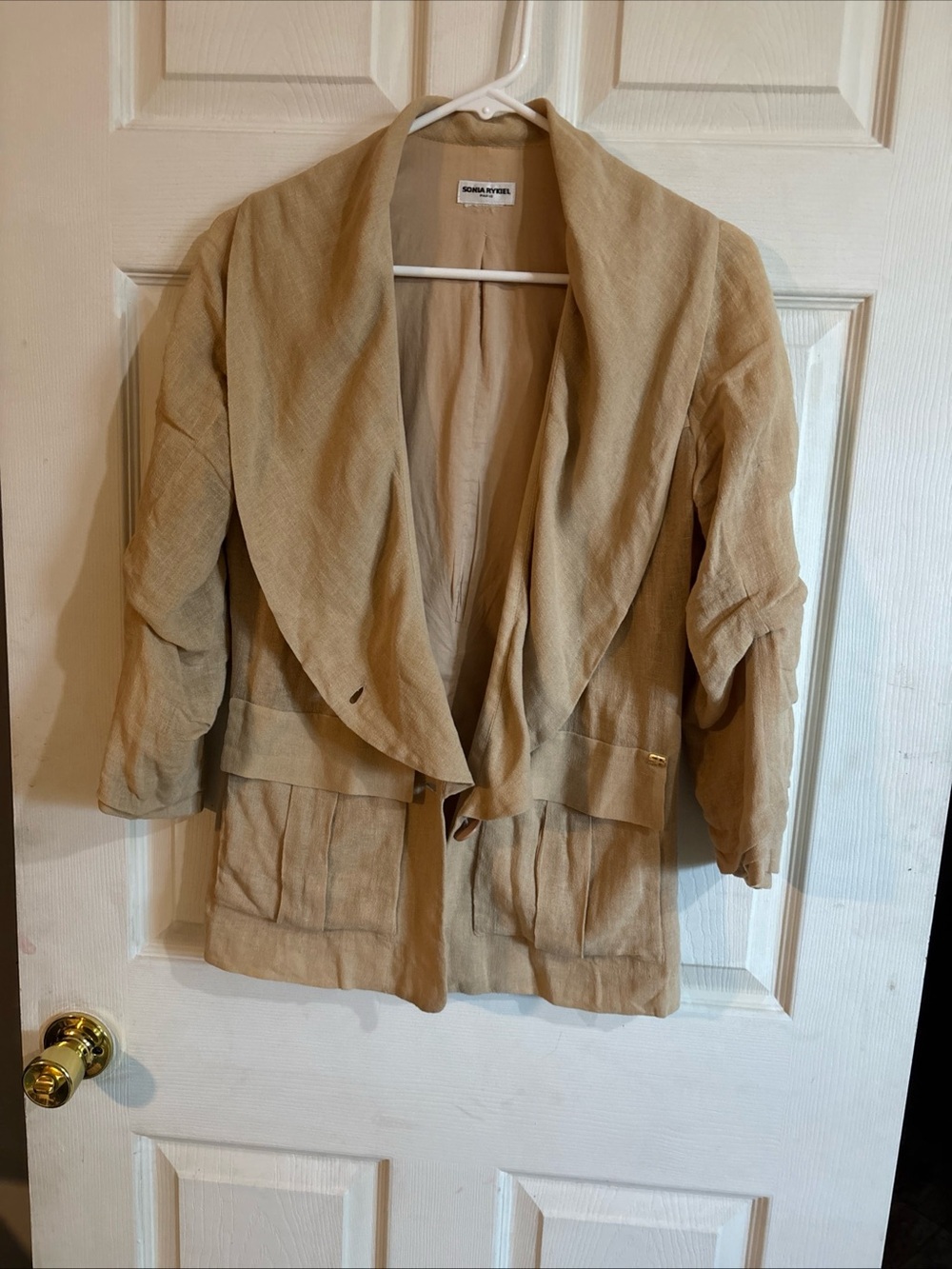 Sonia Rykiel Neutral Beige Draped Open-Front Blazer